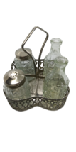 VINTAGE CLEAR PRESSED GLASS SALT AND PEPPER SHAKERS AND BOTTLES SET WITH... - $16.21