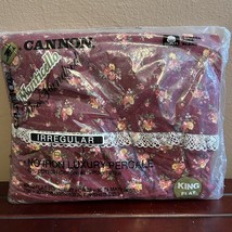 VTG Cannon Monticello King Fitted Sheet Maroon Lace Trim No Iron Floral ... - $24.95