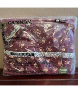 VTG Cannon Monticello King Fitted Sheet Maroon Lace Trim No Iron Floral 1970s - $24.95