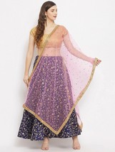 Women&#39;s Partywear Net Scarf Fancy Pink &amp; Gold-Toned Embroidered Dupatta ... - £10.92 GBP