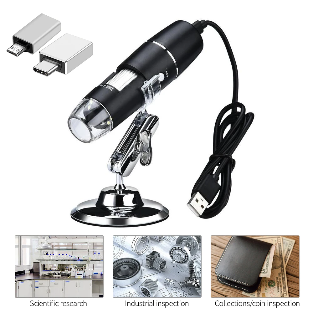 Professional USB Digital Microscope 500/1000/1600X 8 LEDs 2MP Electronic... - $130.93 CAD