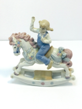 Vintage 1991 Paul Sebastian Girl On Rocking Horse Porcelain 7&quot;x7” Figurine - $9.89
