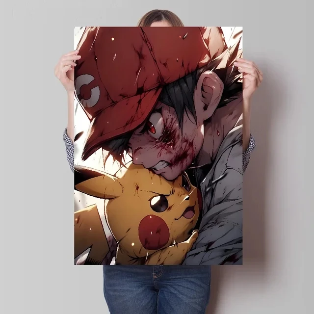 Pokemon Anime Figures Fight, Xiaozhi Anger Pikachu Painting Canvas Posters and - £7.64 GBP+