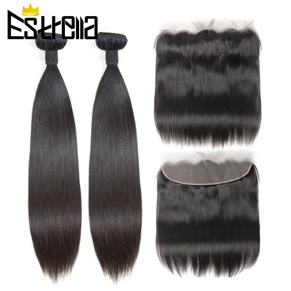 Brazilian Bundles With Frontal Straight Hair 13x4 Lace Frontal Closure with Remy - £79.40 GBP+