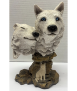 Double White Wolf Bust On Rock AGG Designs Polyresin 8 1/4&quot; tall Figurine - $463.35 MXN