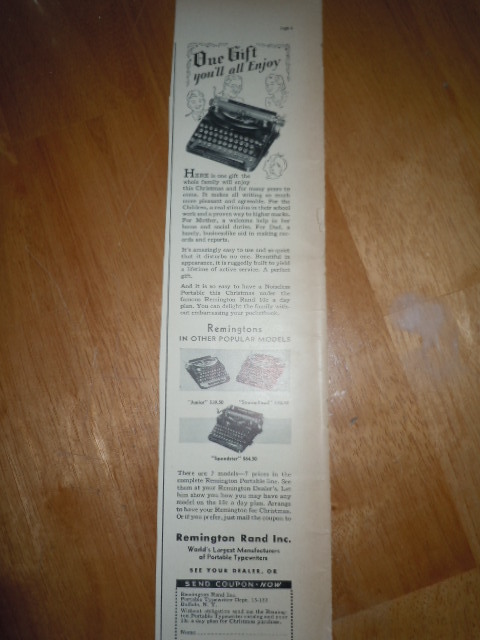 Vintage Remington Typewriter Print Magazine Advertisement 1937 - $3.99