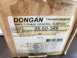 DONGAN TRANSFORMER 35-50-349 PRIMARY 380 VOLT SECONDARY 120/240V .500KVA... - $96.48