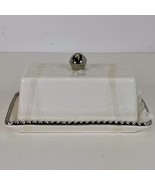 Butter Dish Elegant Baroque Collection Lidded White &amp; Silver Ceramic 7&quot; New - $32.20 CAD
