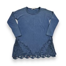 Soft Surroundings Dusty Blue Knit Tunic Top Long Sleeve Crochet Hem Raw ... - £19.39 GBP