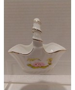 Egret Bird on a Lily Pad Handled Porcelain Basket Gold Accents Made In T... - $8.59