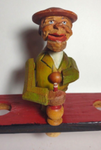 Drinking Puppet Man ANRI Bottle Stopper Wood Carved Animated  Vintage Italy - $35.94
