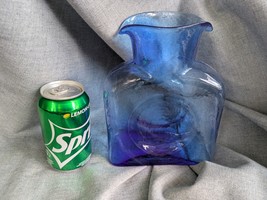 Blenko Verre Bleu Eau Bouteille Cruche Vase Cruche Soufflé à la Main Car... - $40.52