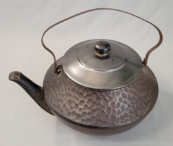 Vintage Large McCoy Ceramic Teapot Cookie Jar Hammered Copper Metal Handle - £21.38 GBP