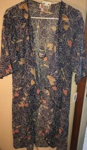 NWT LuLaRoe Small White Navy Blue Gold Orange Leaves Shirley Long Sheer ... - £33.22 GBP