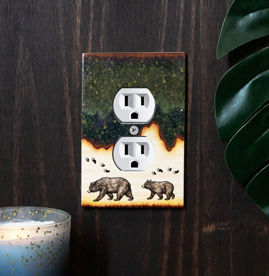 Pack of 2 Rustic Forest Bear Mother And Cub Double Receptacle Wall Outle... - $24.99