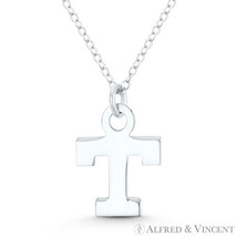 Initial Letter &quot;T&quot; 20x14mm (0.8in x 0.6in) Charm Pendant in .925 Sterling Silver - £10.92 GBP+