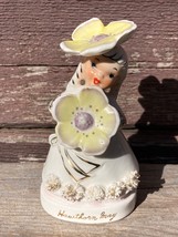 VTG NAPCO FLOWER OF THE MONTH HAWTHORN MAY GIRL FIGURINE w SPAGHETTI TRIM - $24.70