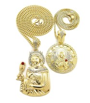 Iced Saint Barbara Pendant 2mm Box &amp; 3mm Cuban Chain Fashion Necklace Set RC4394 - £24.33 GBP