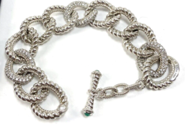 NEW&quot; Judith Ripka SS Diamonique Oval Links Bracelet 7&quot; W/CZ Emerald Togg... - £123.17 GBP