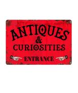 ANTIQUES CURIOSITIES ENTRANCE Metal Tin Sign Vintage Plaque Decor Wall A... - £11.00 GBP