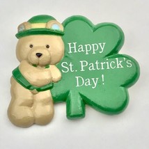 Happy St Patrick’s Day Teddy Bear Heart Pin Gibson Greetings Vintage Pla... - $10.00