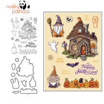 Halloween Gnome Castle Clear Stamp Metal Cutting Dies Stencil Scrapbook DIY Card - £11.98 GBP