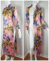 Vintage 1970s Pink Gold Sheer Floral Cheongsam Dress Qipao One of a kind Sz XS S - £223.34 GBP