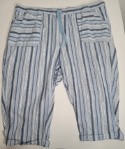 Lane Bryant Womens Sz 24 Mid Rise Capri Linen Blend Cropped Blue Pants S... - £23.58 GBP