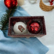 Rae Dunn  Christmas Ornaments Set of 2 Glass  Home for the Holidays Red NEW - £19.38 GBP