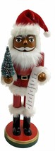14&quot; Wooden Nutcracker African American Santa w/TREE &amp; List Xmas Decoration - £39.07 GBP