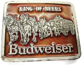 Budweiser King of Beers Red &amp; Silver Tone Belt Buckle Clydedales Team Beer Wagon - £35.19 GBP