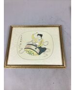 Antique Chinese Watercolor Painting On Silk - Girl Playing Drums - €42,99 EUR