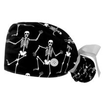 Funny Skeletons Dancing Working Caps with Buttons, Long Hair Scrub Hats Ponytail - £25.99 GBP