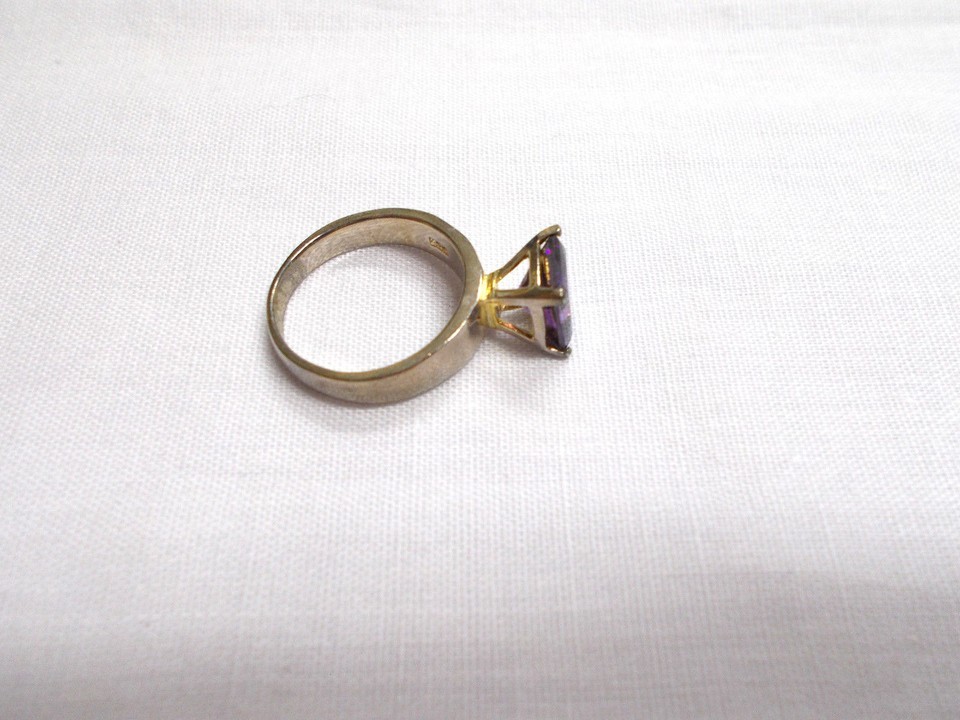 PURPLE MYSTIC TOPAZ FC Rectangle STONE VINTAGE STERLING SILVER RING US SIZE 8 Item image 6
