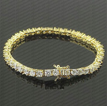 7 Ct Round Cut Simulated Diamond Prong Set Tennis Bracelet 14Kt Yellow Gold Over - £150.35 GBP