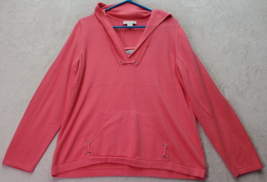 Christopher &amp; Banks Sweater Womens Large Pink Cotton Pocket Long Sleeve V Neck - £17.64 GBP