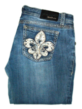 Grace in LA Medium Wash Easy Fit Fleur De Lis Pocket Denim Jeans (32X32) - $14.53