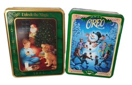VTG Christmas Tin Box Only Oreo Cookie 1996 Snowman 1994 Santa Holiday L... - $18.39