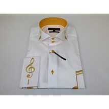Mens AXXESS Musician Singer Cotton Shirt Turkey Musical Notes 724-23 White Gold image 4