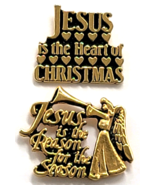 Lot 2 Jesus Christmas Pins Gold Tone Heart Angel Reason for the Season F... - €12,86 EUR