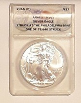 2015 (P) SILVER EAGLE ANACS MS69 STRUCK AT THE PHILADELPHIA MINT 1 Of 79... - £359.26 GBP
