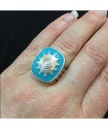 Sterling Silver Turquoise Resin Statement Ring Sz 9 - £45.93 GBP