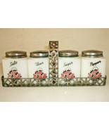 Vintage Tipp City spice shaker set of (4) with original metal rack red f... - $102.90 CAD