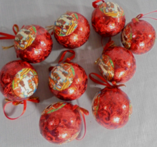 Lot 9 Paper Papier Mache Decoupage Ball Christmas Tee Ornaments Snowman Red - £7.51 GBP