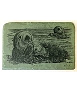 Freda Ballard Art Stones Signed Mother of Pearl Seals Print On Green Sla... - £37.90 GBP