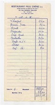 Restaurant Paul Chene Original Receipt 1976 Rue Lauriston Paris France - £14.24 GBP