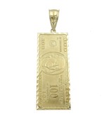 10k Yellow Gold Money Bill $100 Solid Pendant Charm Diamond Cut 7.9g - £415.18 GBP