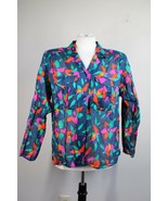 Vtg 80s Liz Claiborne 8 Floral Cotton Semi-Sheer Button-Up Blouse Top - £23.15 GBP