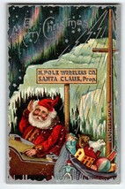 Santa Claus Christmas Postcard Embossed North Pole Wireless Telephone Pole AMP - £25.95 GBP