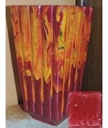 Art Pottery 9" Vase Mid Century red yellow orange drip glaze marked USA ... - $42.74